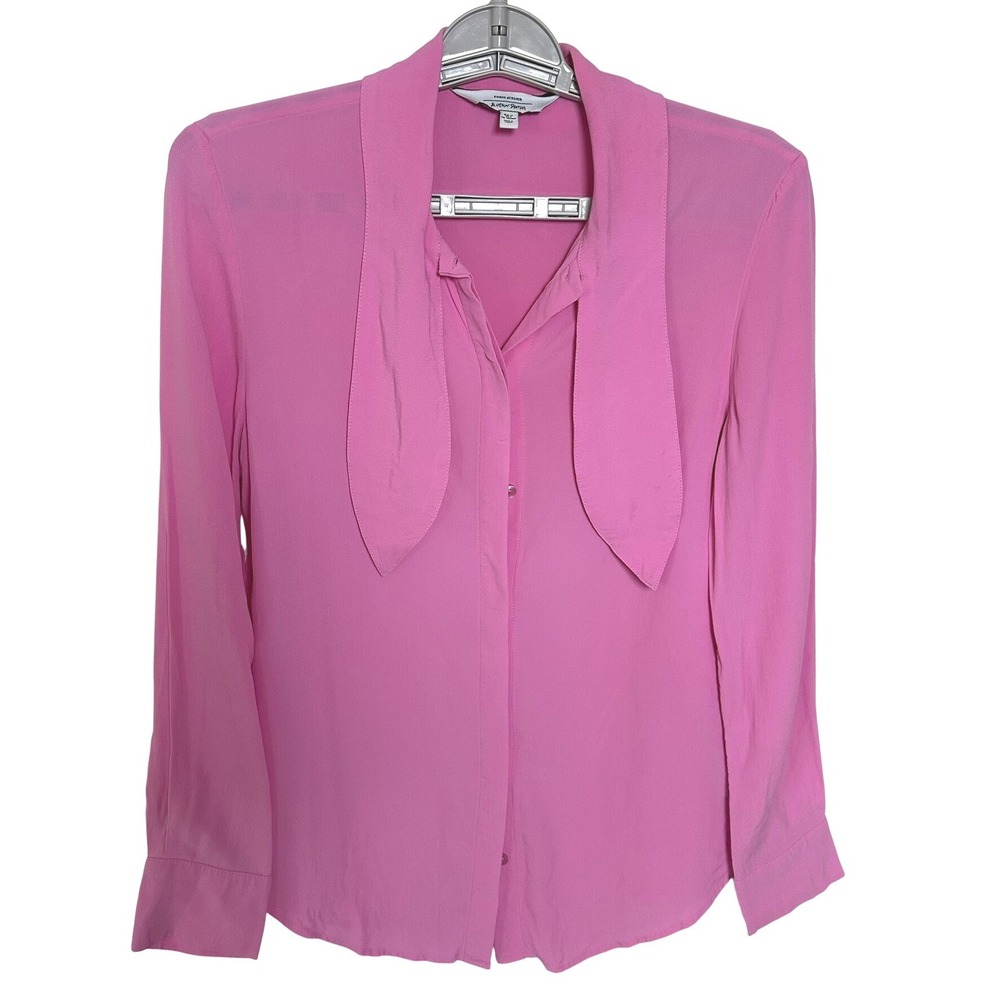 & Other Stories Paris Atelier Pink Silk Tie Neck‎ Blouse US 2 Long Sleeve Button